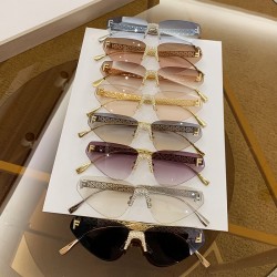 Letter F rimless diamond-studded triangular cat-eye sunglasses, new sunglasses, European and American cross-border fashion street style sunglasses