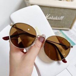 European and American trendy marine-lens sunglasses for women, personalized fashion glasses, cross-border new metal oval-frame sunglasses.
