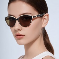 New Korean Fashion Polarized Sunglasses, Personalized Leather-Inlaid Light Luxury Sunglasses, European and American Cross-Border Cat-Eye Sunglasses for Women