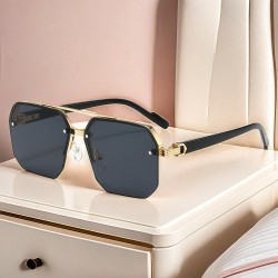 New Cross-Border Men's Driving Sunglasses, Large Face Slimming, UV Protection, High-End Half-Frame Sunglasses