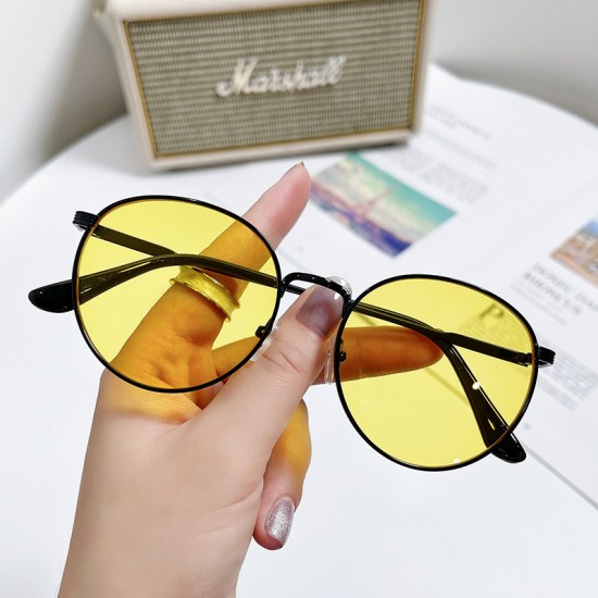 European and American trendy marine-lens sunglasses for women, personalized fashion glasses, cross-border new metal oval-frame sunglasses.