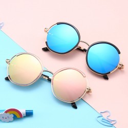 New trendy children's glasses, Korean-style round-frame, versatile baby sunglasses, sun protection, personalized metal children's sunglasses