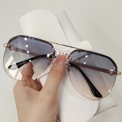 New retro fashion metal half-frame double-beam sunglasses for men and women, high-end sunscreen toad sunglasses