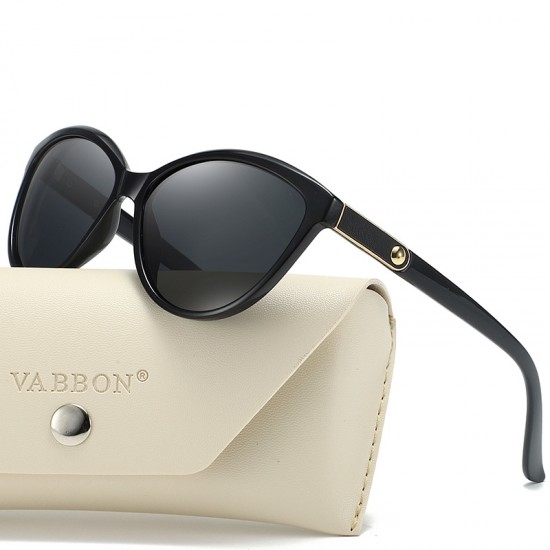 New Korean Fashion Polarized Sunglasses, Personalized Leather-Inlaid Light Luxury Sunglasses, European and American Cross-Border Cat-Eye Sunglasses for Women