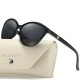 New Korean Fashion Polarized Sunglasses, Personalized Leather-Inlaid Light Luxury Sunglasses, European and American Cross-Border Cat-Eye Sunglasses for Women